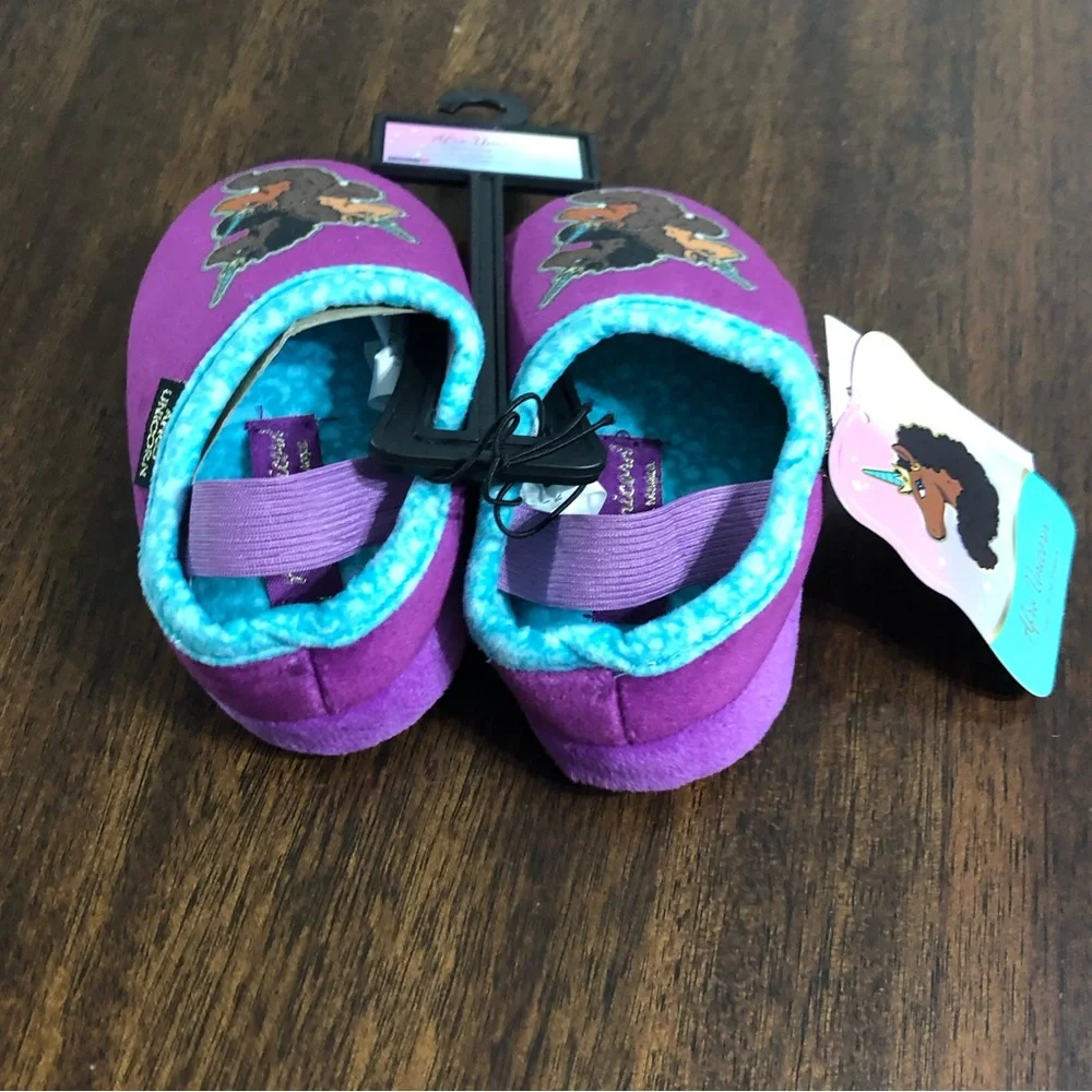 Afro Unicorn baby girl’s Slipper soft cushion footed foam back elastic strap.5-6
